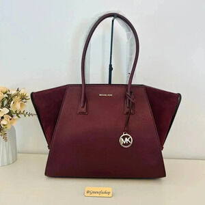 Michael Kors Avril Extra-Large Leather and Suede Tote Bag Oxblood